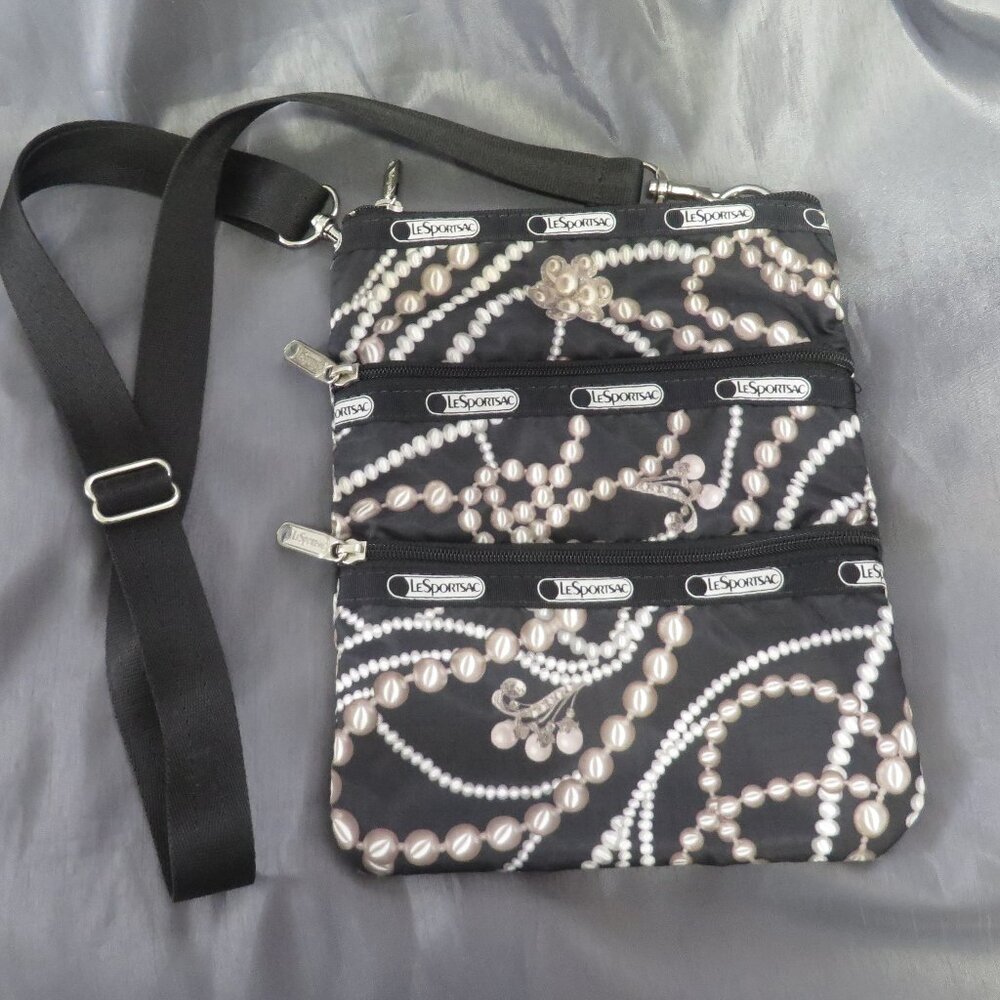 ❤️LESPORTSAC KASEY Glam Pearls and Jewels Triple Compartment Crossbody Purse